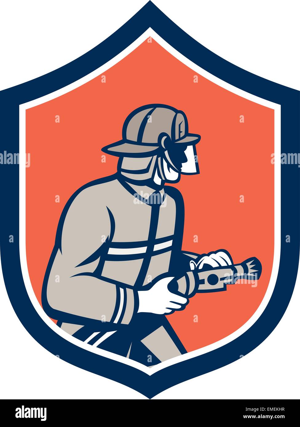 Fireman Firefighter Fire Hose Shield Retro Stock Vector Image & Art - Alamy