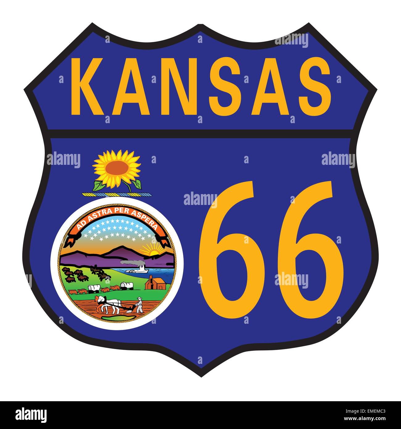 Route 66 Kansas Sign and Flag Stock Vector Image & Art Alamy