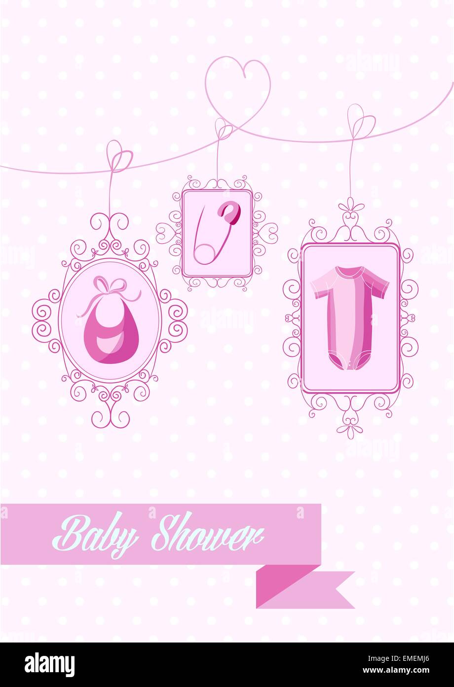 Baby shower girl hanging elements Stock Vector