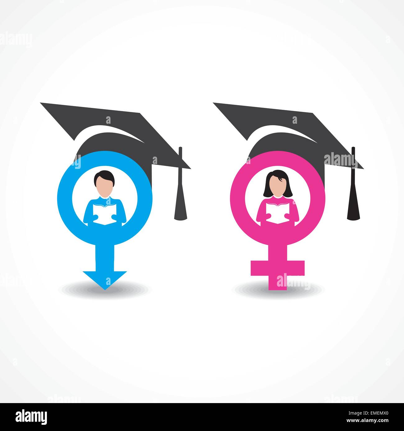 male and female icons with graduate cap stock vector Stock Vector