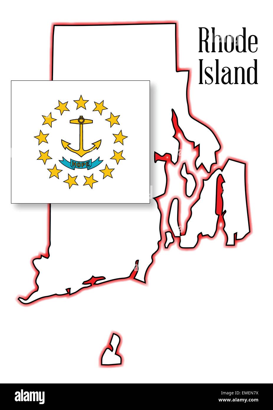 Rhode Island State Map and Flag Stock Vector