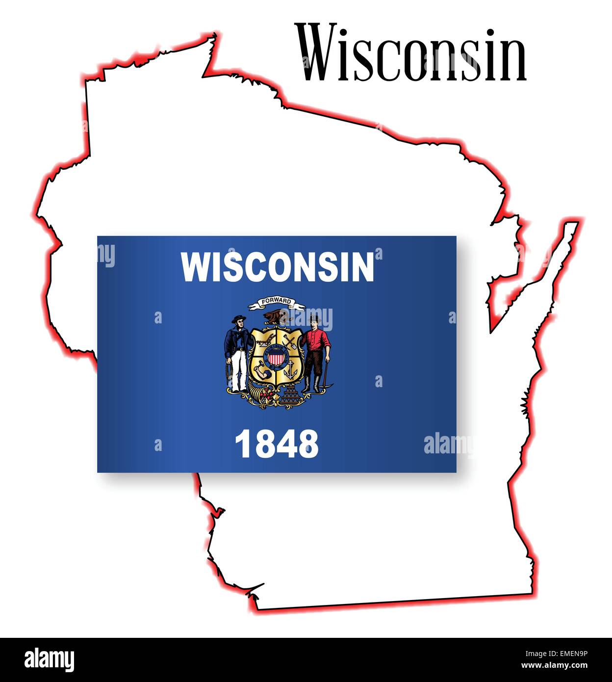 Wisconsin State Map and Flag Stock Vector