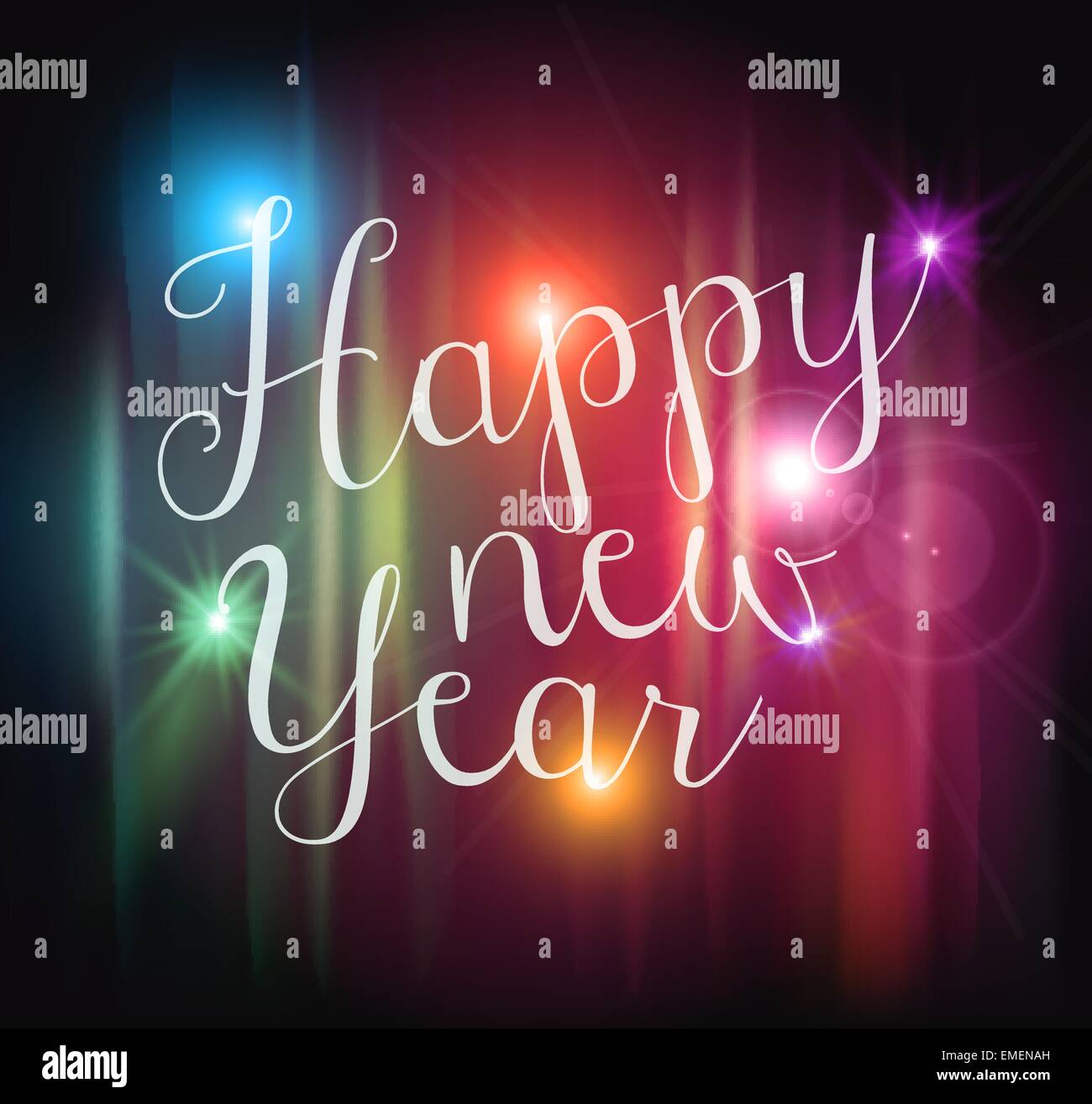 Happy new year bokeh lights card Stock Vector