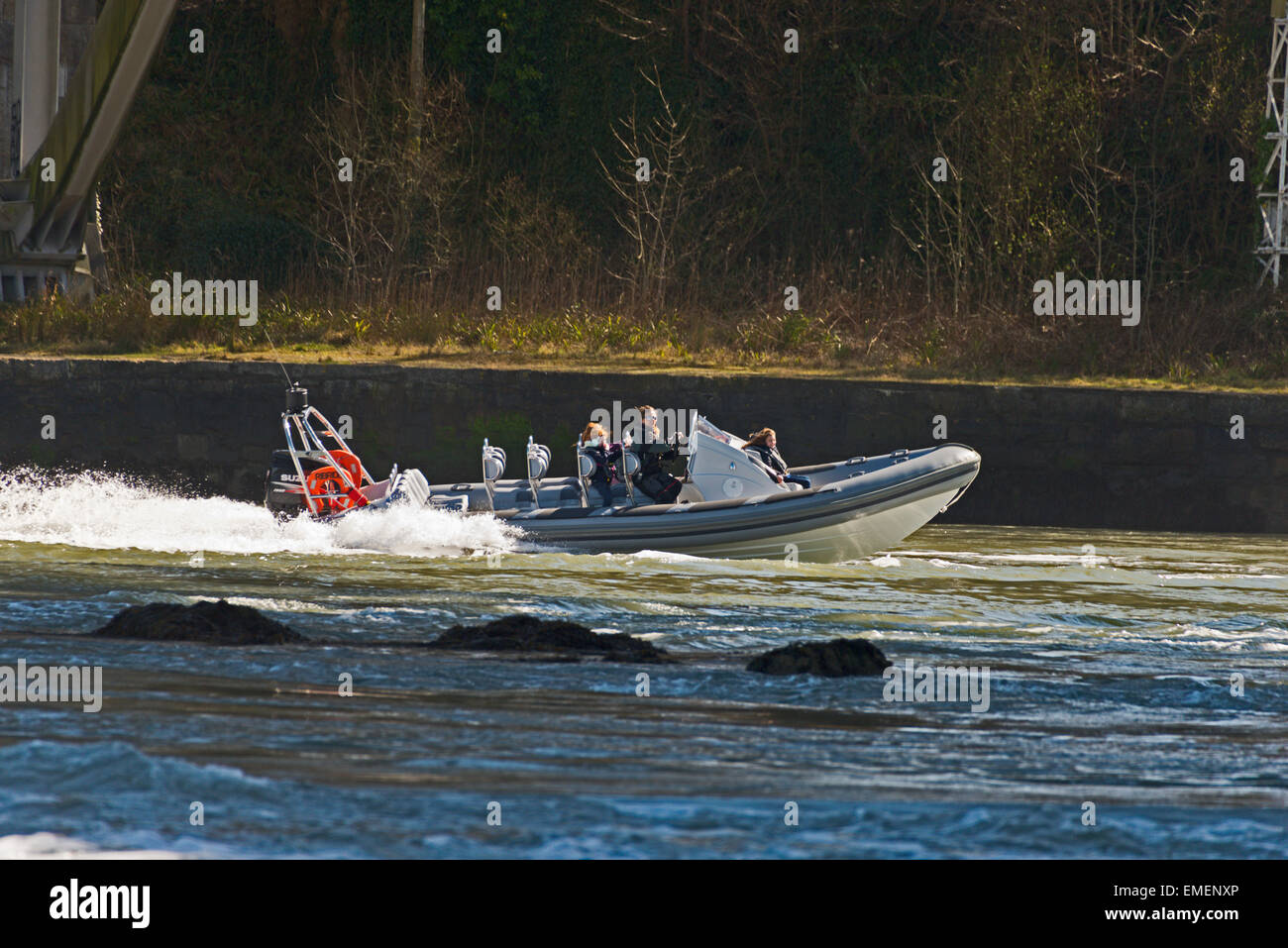 Menai Straits Anglesey North Wales Uk Rib Ride sea speed splash screams ...