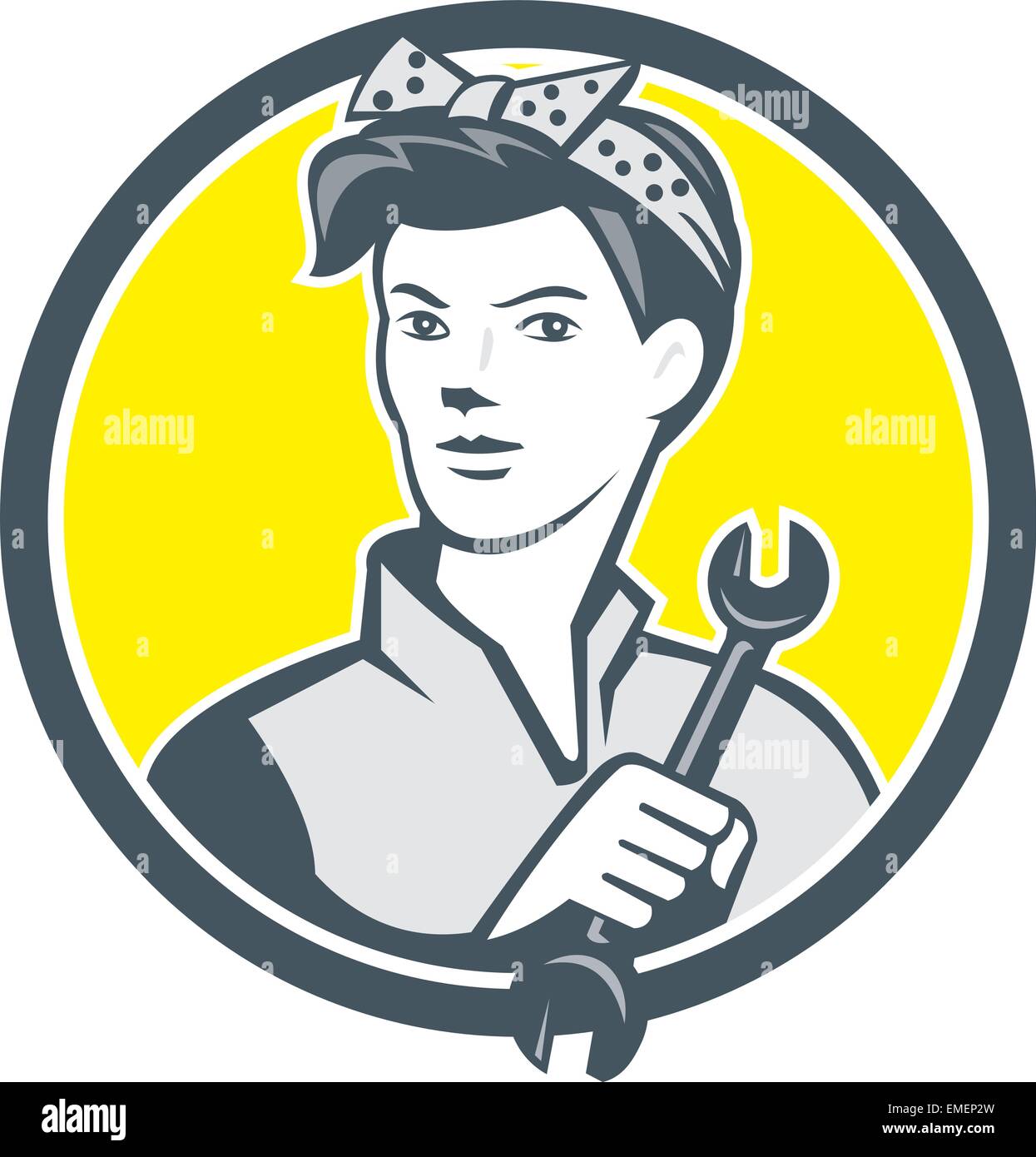 Female Mechanic Worker Holding Wrench Retro Stock Vector Image & Art