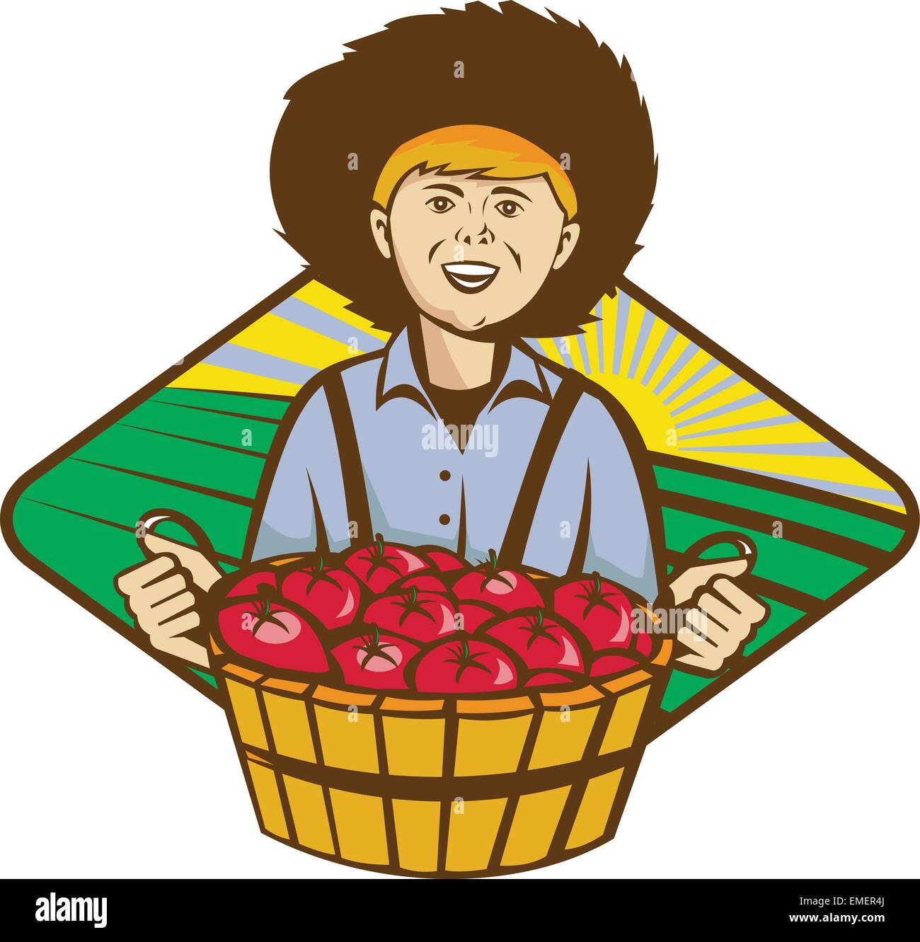 Farmer Boy Straw Hat Tomato Harvest Stock Vector Image & Art - Alamy