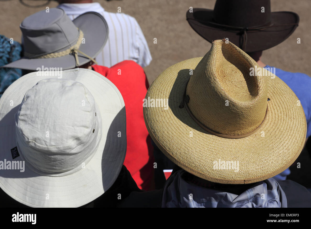 different style hats wearing by people outside under sun, Tucson Arizona, USA Stock Photo