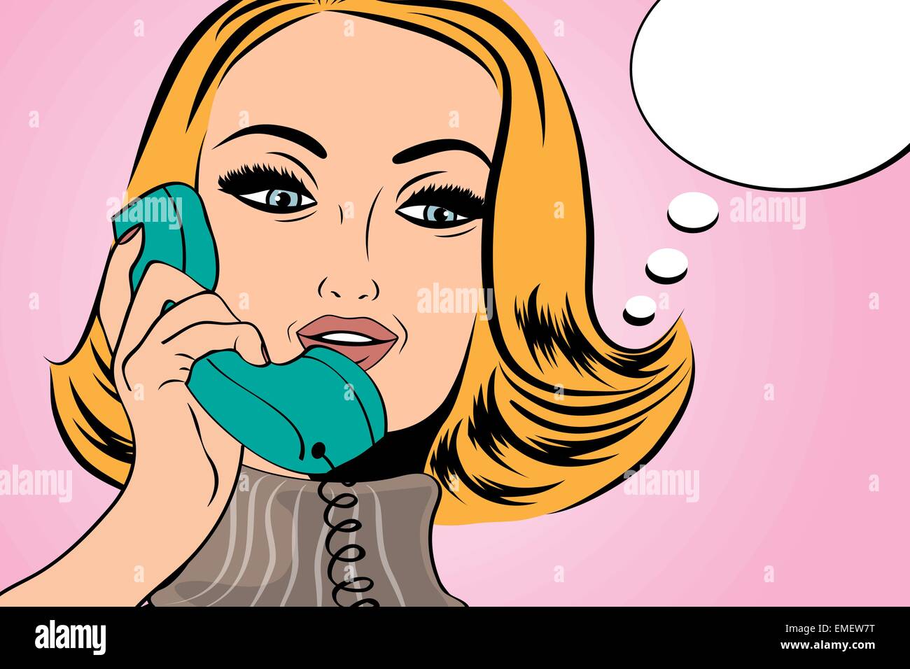 pop art cute retro woman in comics style talking on the phone Stock ...