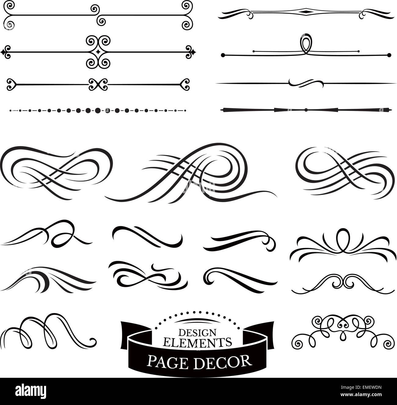 Set of calligraphic design elements and page decoration Stock Vector ...