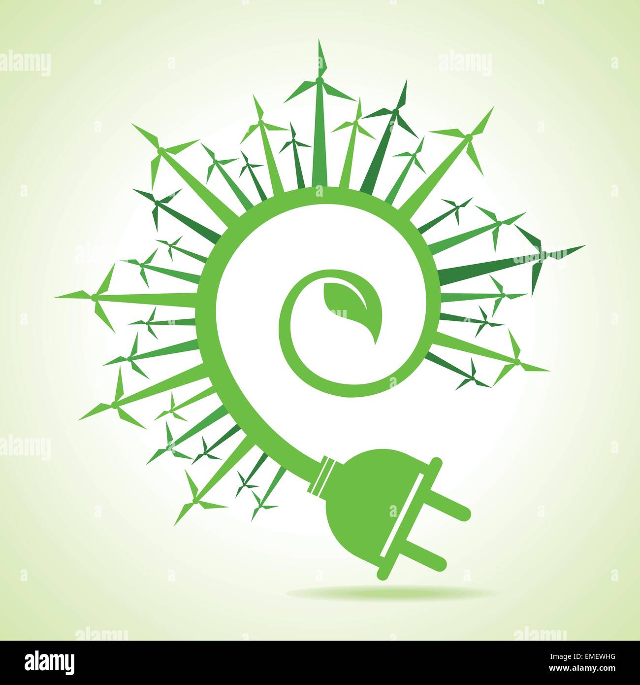 Ecology concept - Leaf and electric plug with wind mill stock vector ...