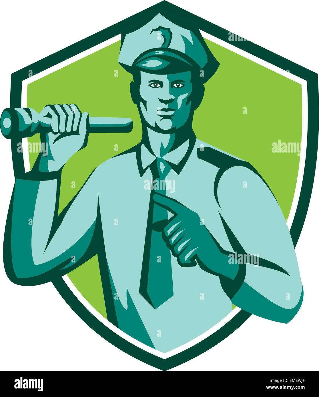 Policeman Flashlight Torch Pointing Shield Retro Stock Vector Image ...