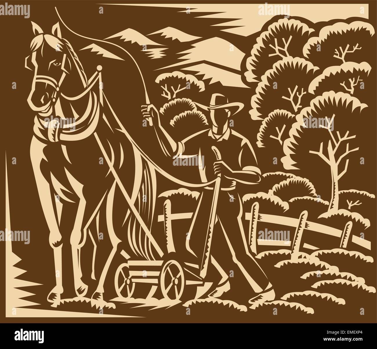Farmer Farming Plowing With Farm Horse Retro Stock Vector Image & Art ...