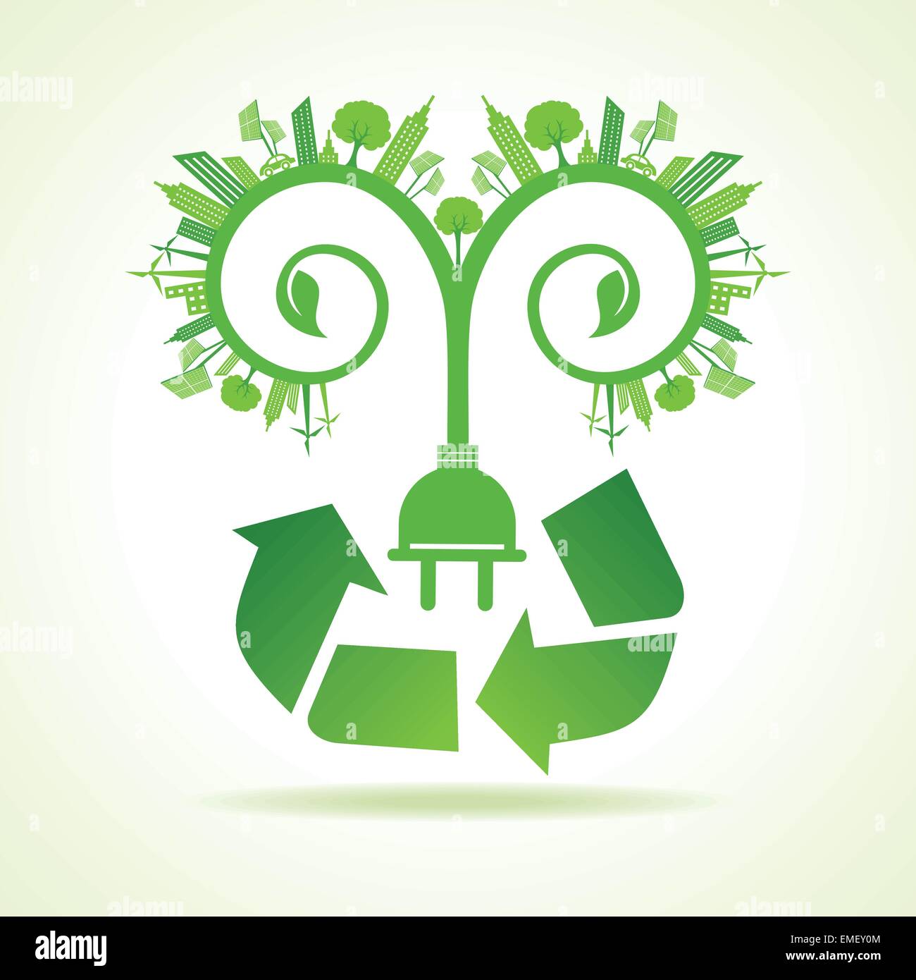 Ecology Concept - eco cityscape with leaves and electric plug. vector ...