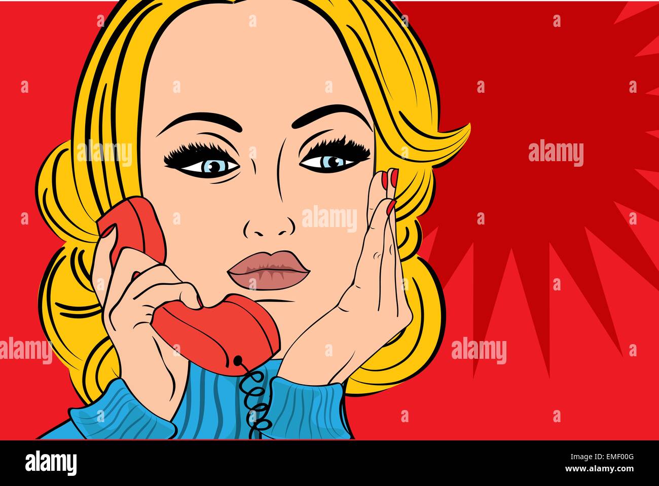 pop art retro woman in comics style talking on the phone Stock Vector ...