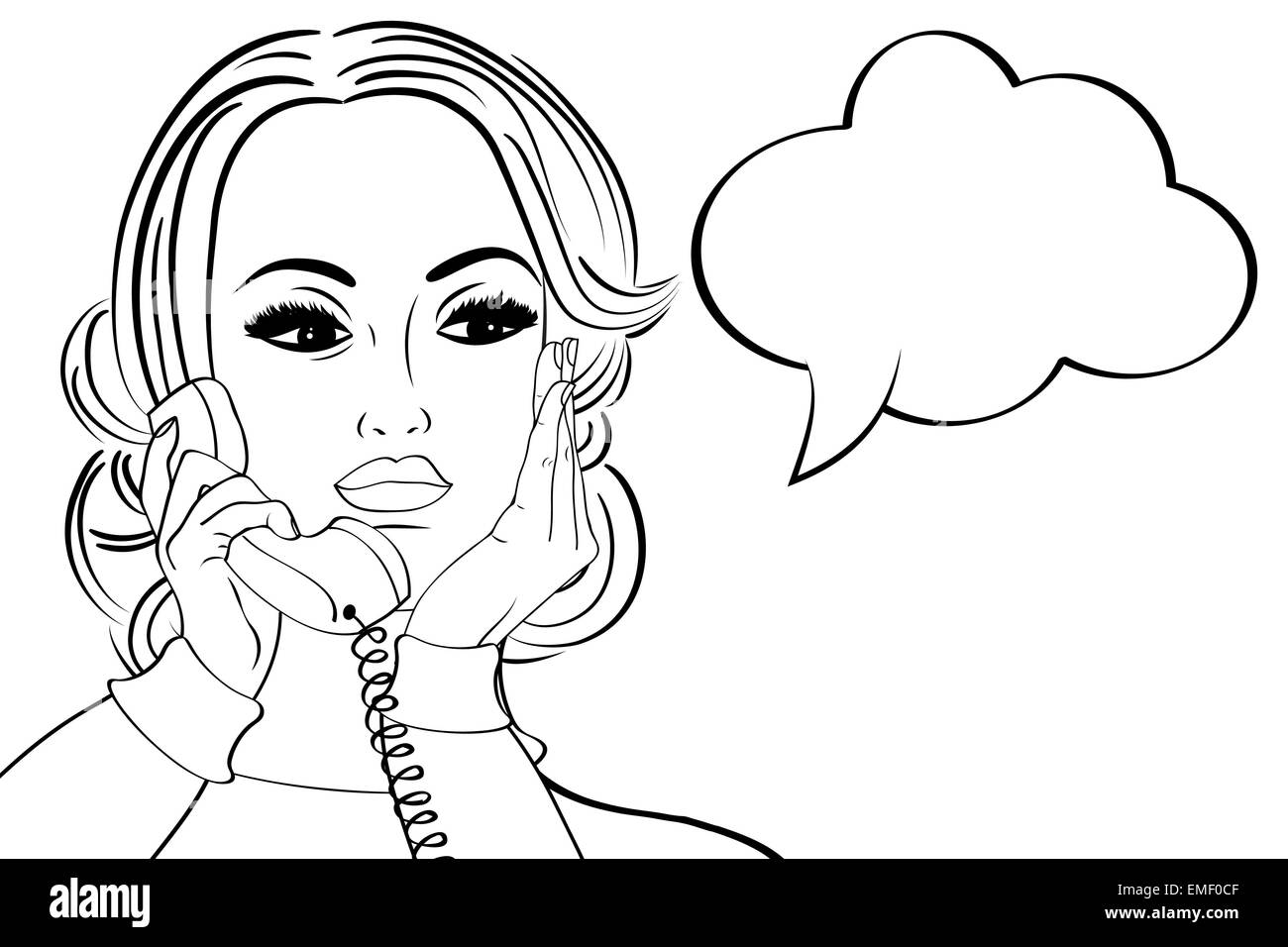 pop art cute retro woman in comics style talking on the phone Stock ...