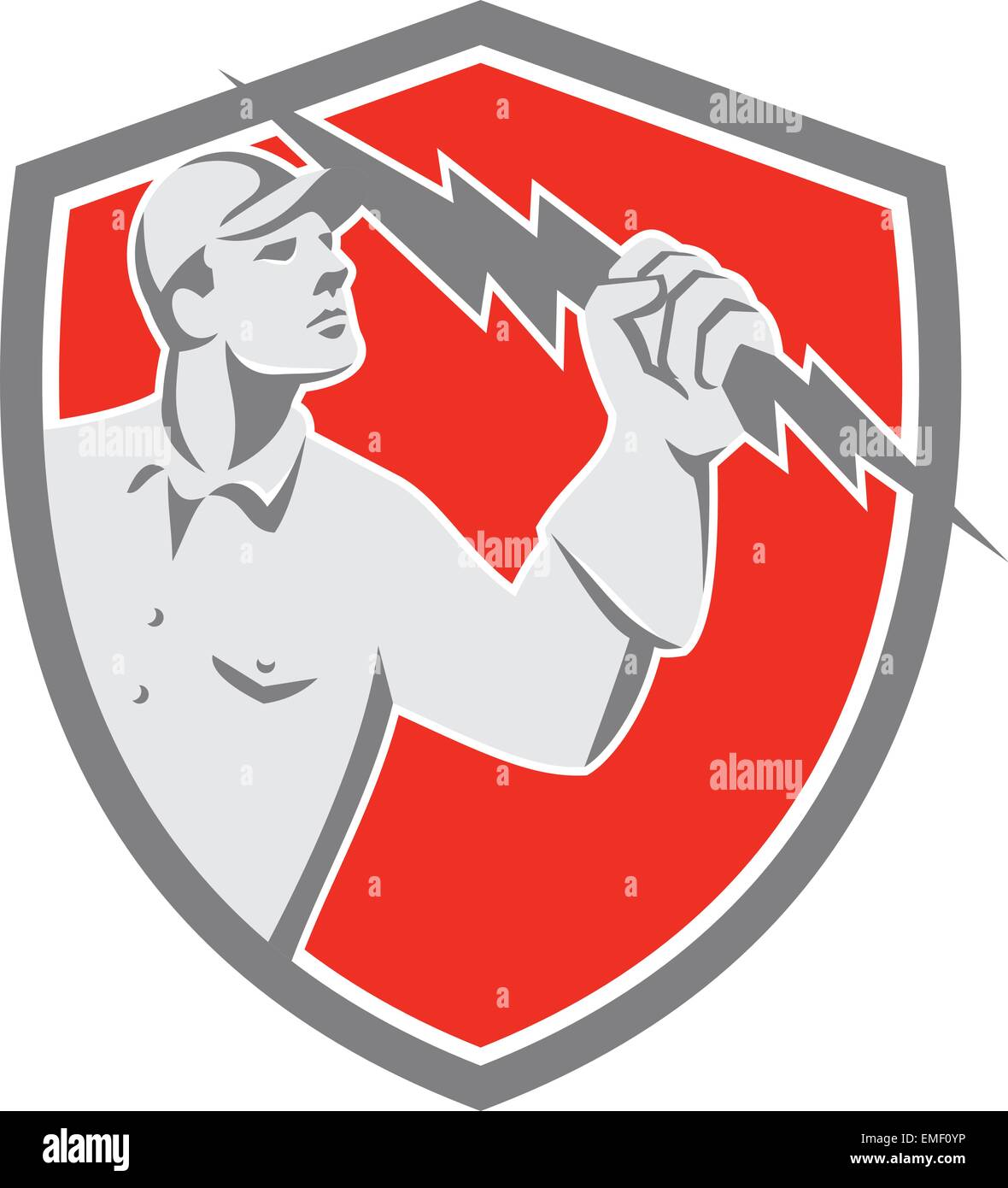 Electrician Holding Lightning Bolt Shield Retro Stock Vector Image ...