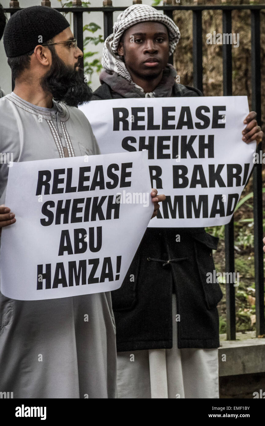 London, UK. May 2014. Radical Islamists: Asif Malik (left) with jailed extremist Brustholm Ziamani (right) outside Regent's Park Mosque. Credit: Guy Corbishley/Alamy Live News Stock Photo