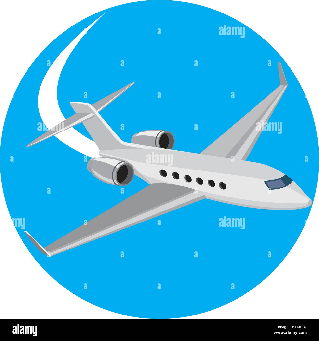 Commercial Light Passenger Airplane Circle Retro Stock Vector