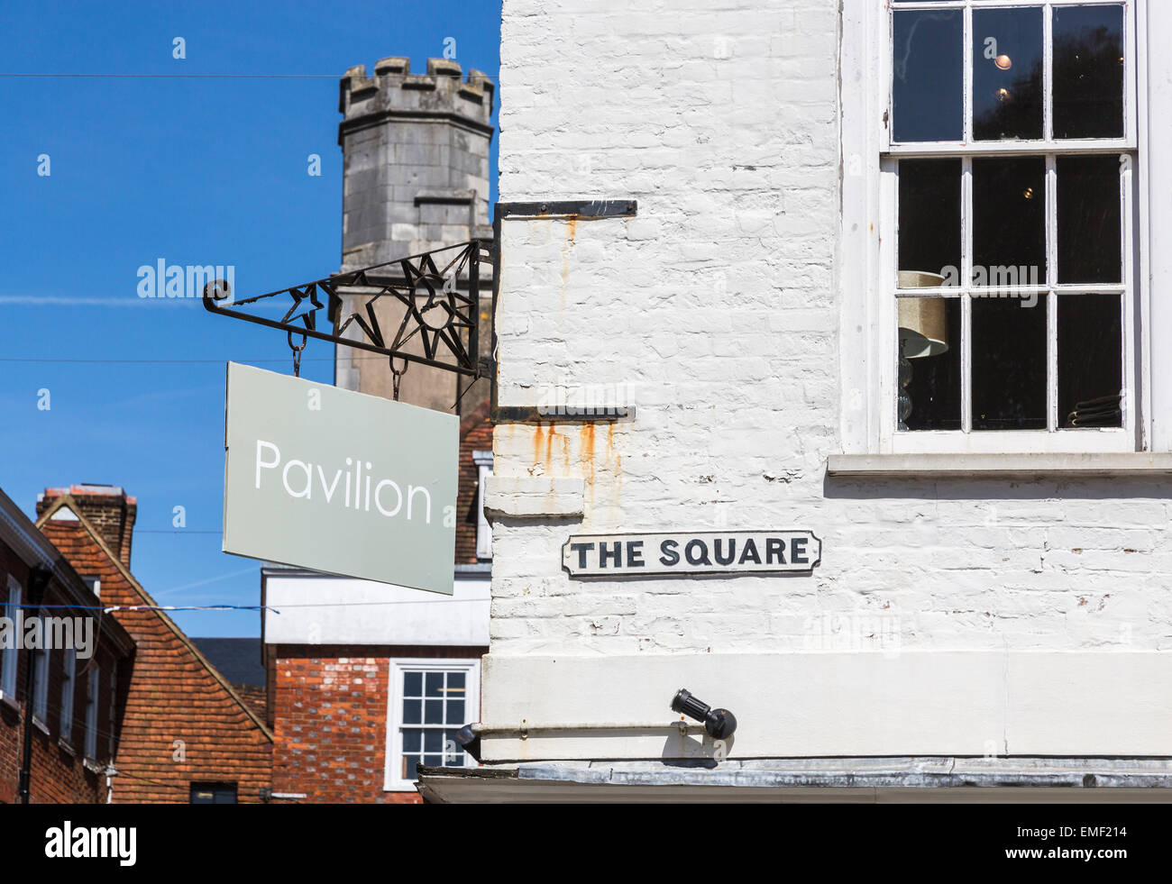 Old fashioned traditional black and white street sign for The Square