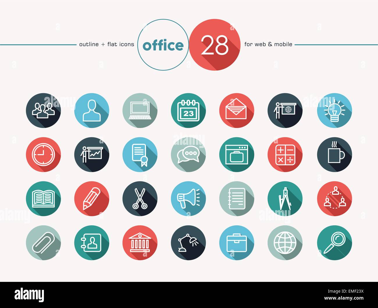 Office flat icons set Stock Vector