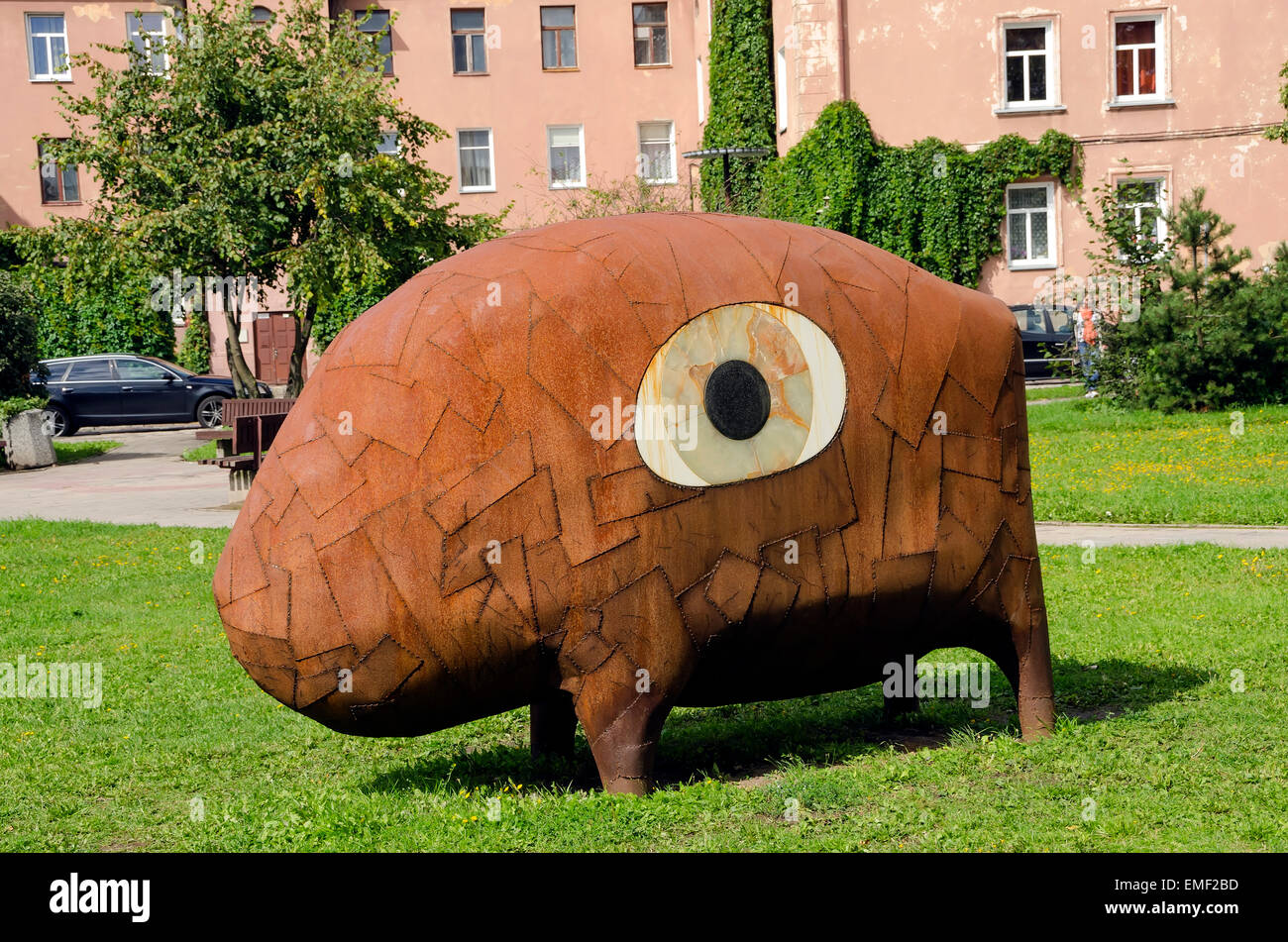 Klaipeda Lithuania Old Town park brown animal statue Stock Photo