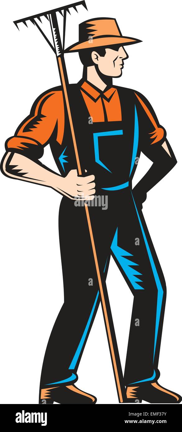 Organic Farmer Standing Rake Woodcut Stock Vector Image & Art - Alamy