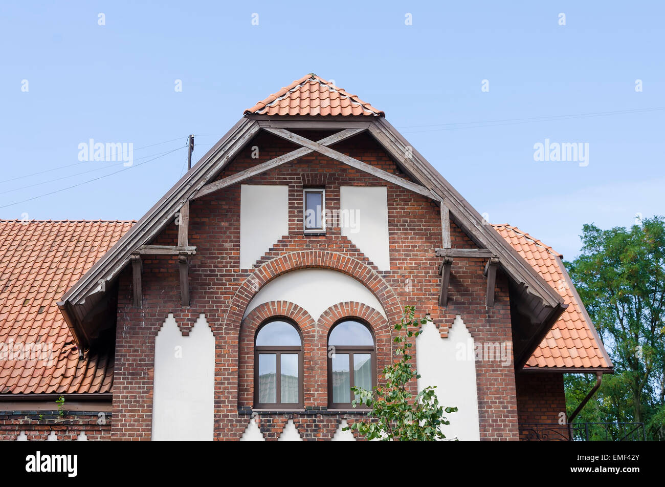 Klaipeda Lithuania  New Town residential red brick architecture with gable roof Stock Photo