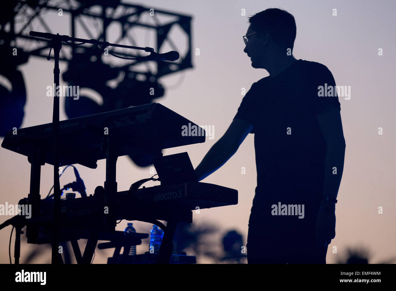 Indio, California, USA. 18th Apr, 2015. Musician GUS UNGER-HAMILTON of alt-J performs live during the three day Coachella Music and Arts Festival at Empire Polo Club in Indio, California © Daniel DeSlover/ZUMA Wire/Alamy Live News Stock Photo