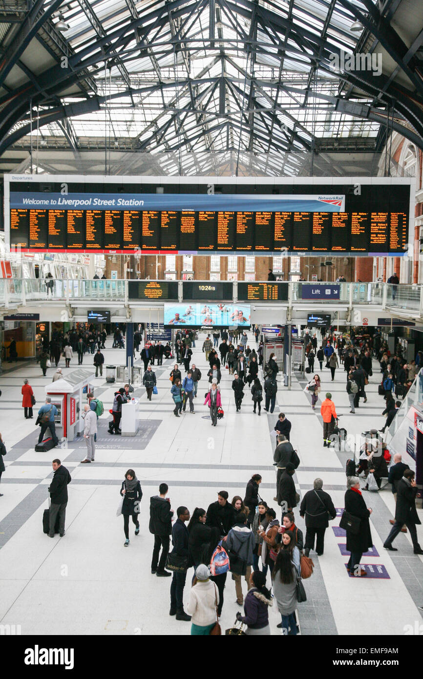 Liverpool Street Station, interior view with commuters and travellers. Stock Photo