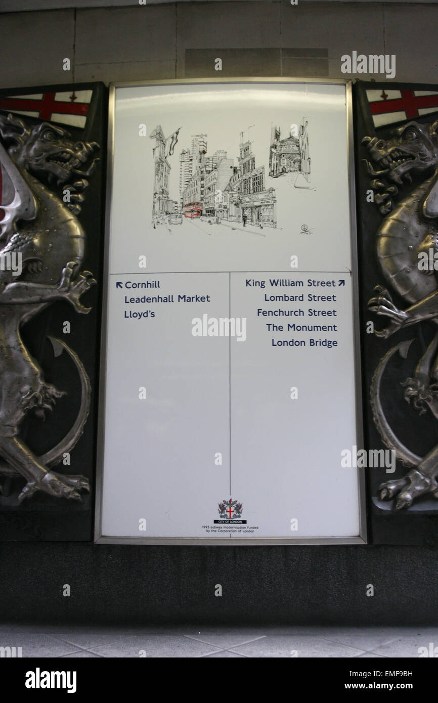 Dragon Crest, Information Sign, City of London, England. Stock Photo