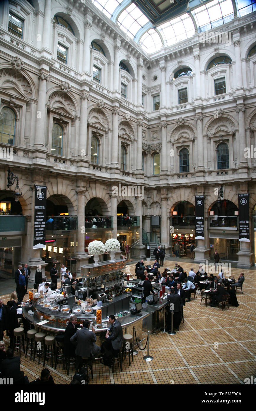 Businesspeople eating lunch at the Royal Exchange Cafe, London, England