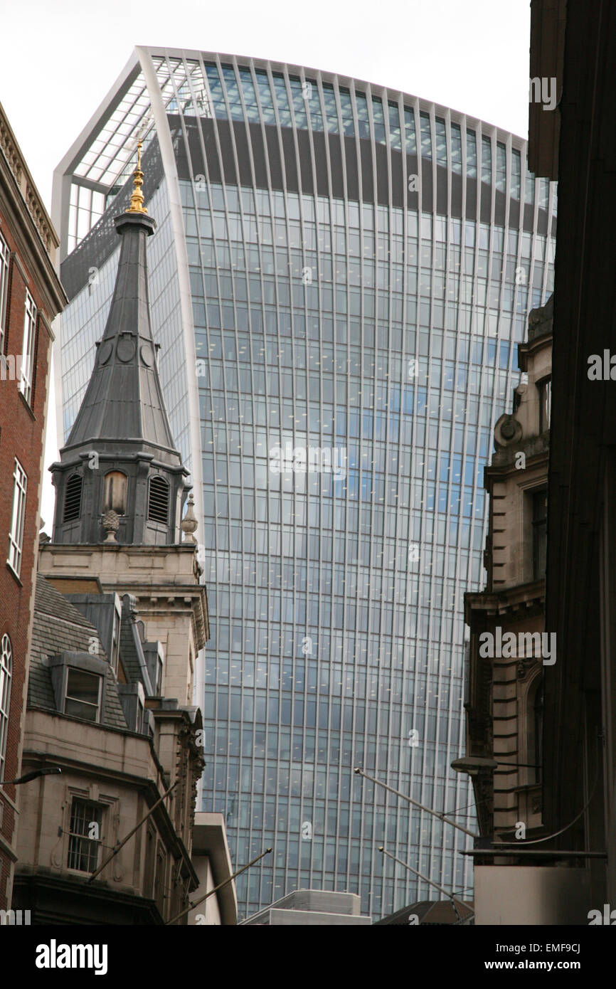 View of Mansion House Street, with new 'Walkie Talkie' Building,  London, England. Stock Photo
