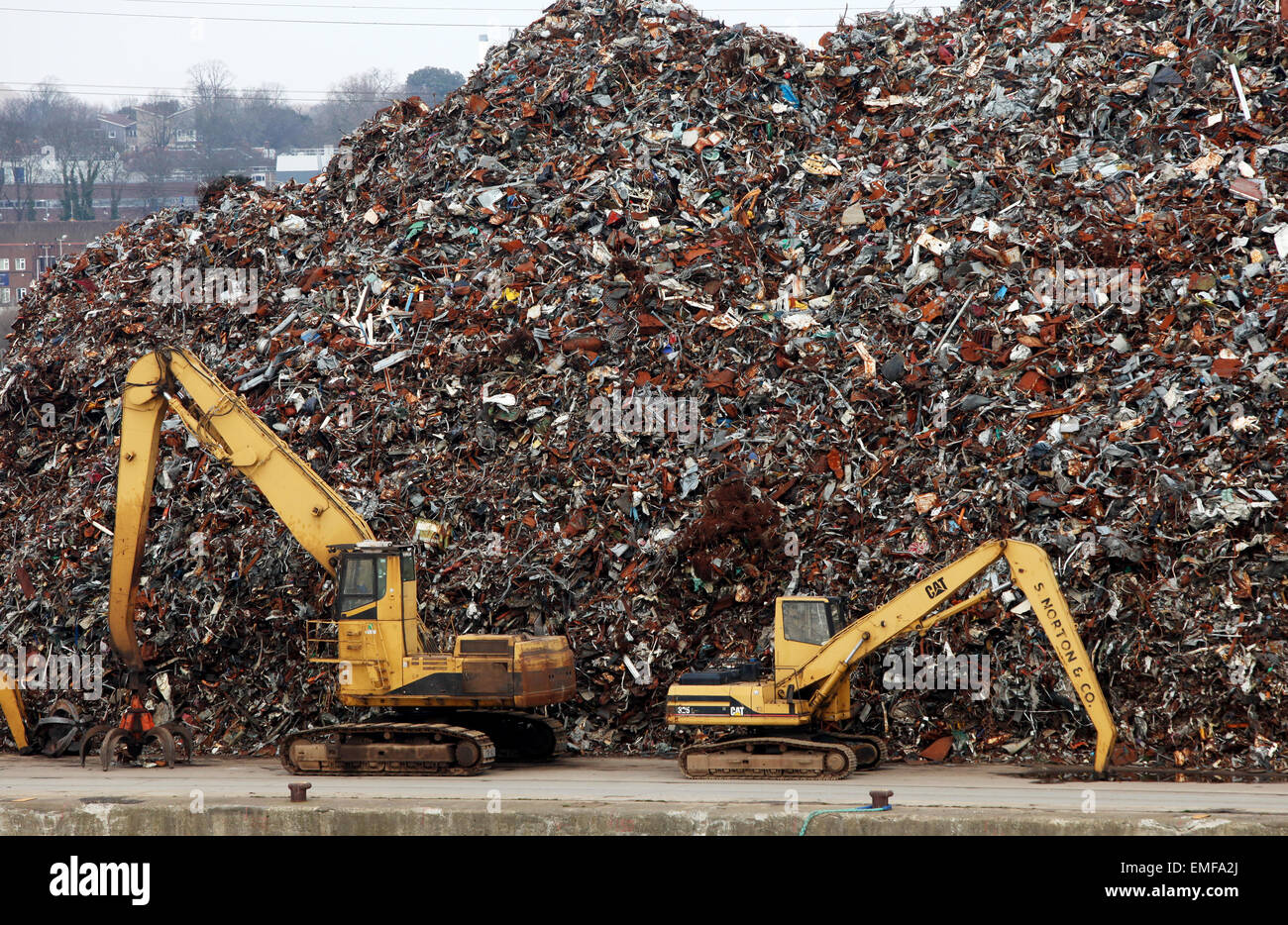 Scrap metal waiting for exportation at Southampton docks Stock Photo