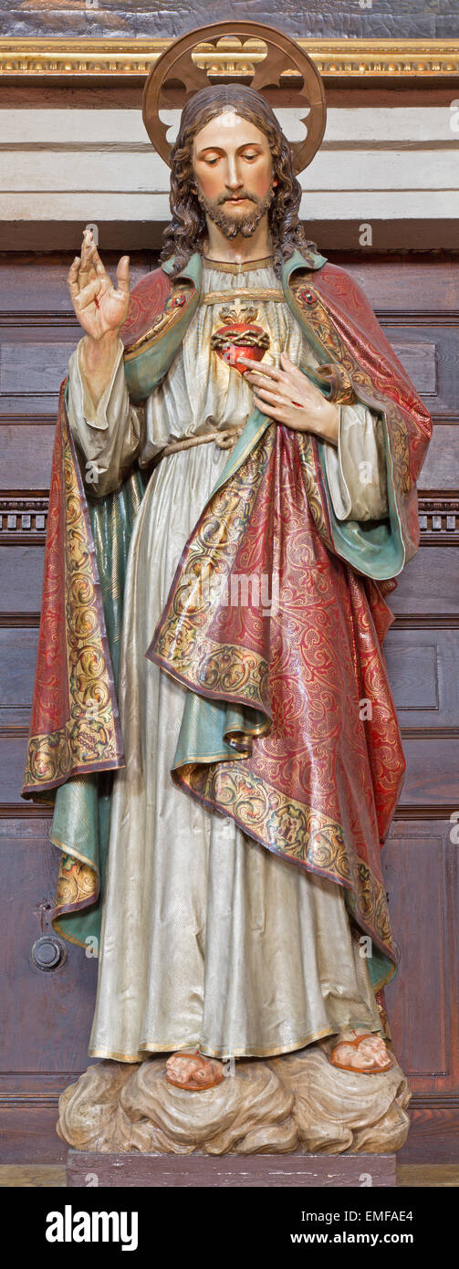 Banska Stivnica - The carved and polychrome statue of heart of Jesus Christ in parish church by unknown artist of 19. cent. Stock Photo