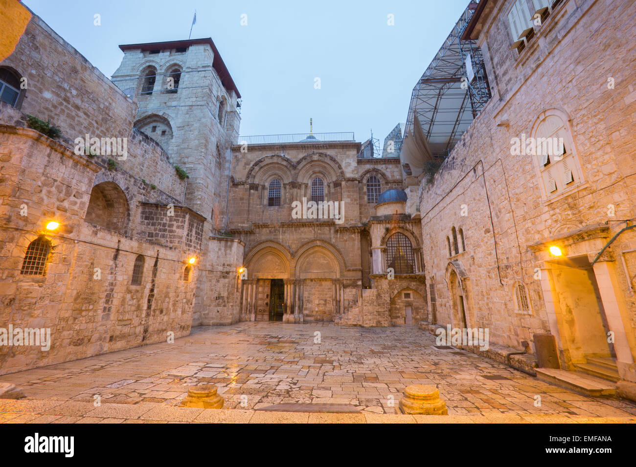 Jerusalem - Church of the Holy Sepulchre at dusk Stock Photo