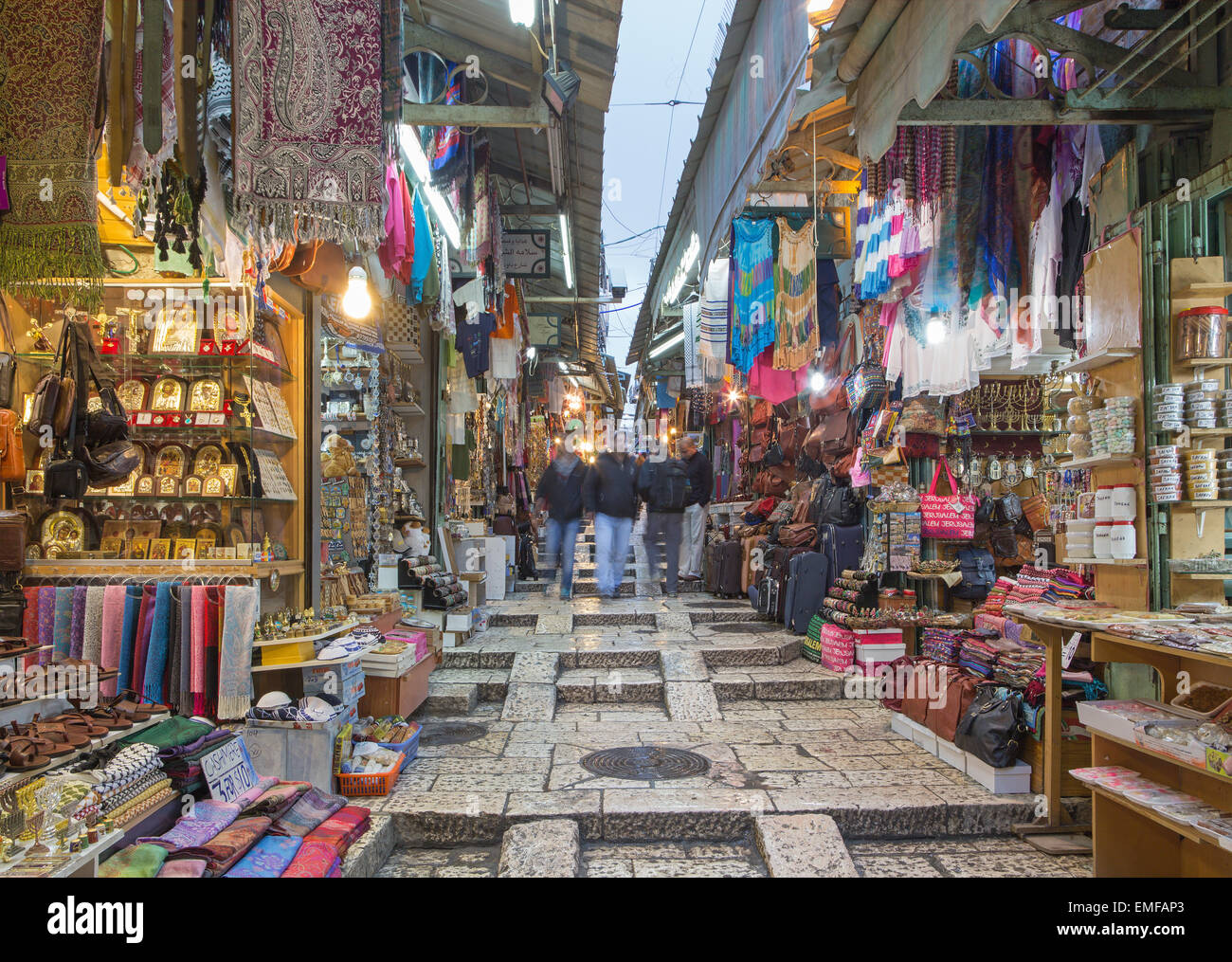 JERUSALEM, ISRAEL - MARCH 3, 2015: The market street in old town at full activity. Stock Photo