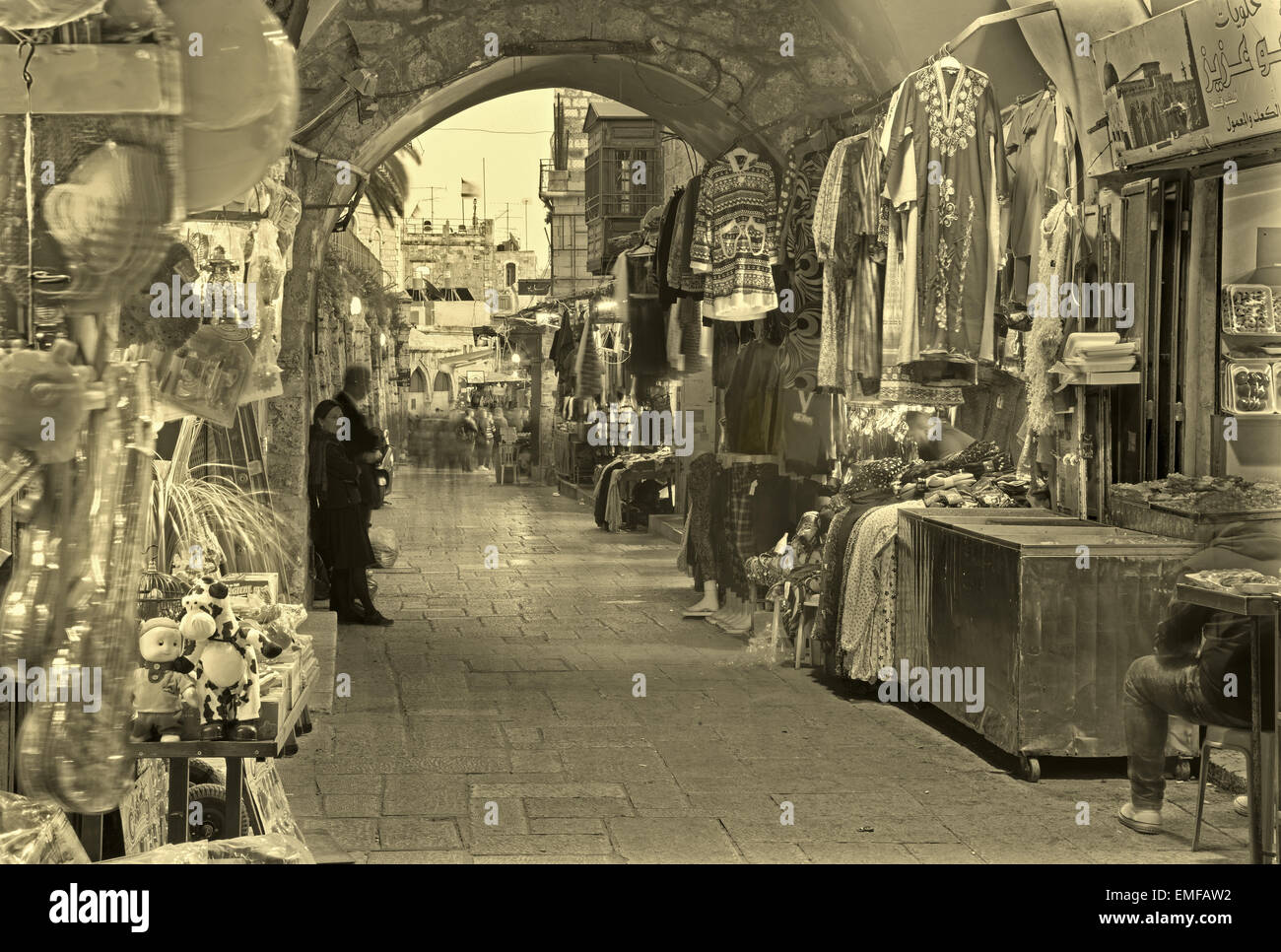 JERUSALEM, ISRAEL - MARCH 3, 2015: The market street in old town at full activity. Stock Photo