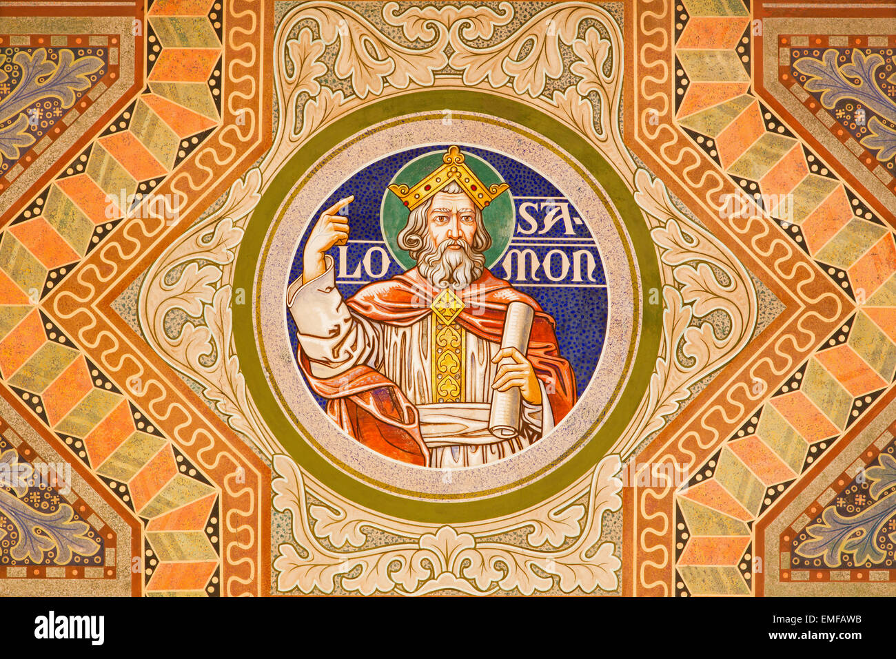 JERUSALEM, ISRAEL - MARCH 3, 2015: The king Salomon. Paint on the ceiling of Evangelical Lutheran Church of Ascension Stock Photo