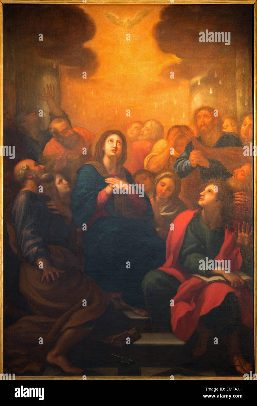ROME, ITALY - MARCH 26, 2015: The Pentecost painting by G. Maria Morandi (1622 - 1717) in church Chiesa Nuova. Stock Photo