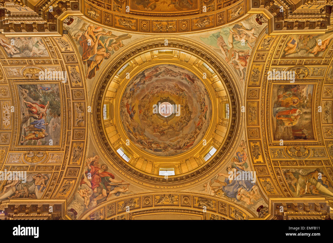 ROME, ITALY - MARCH 27, 2015: The fresco in the cupola of church Basilica di Sant Andrea della Valle by Giovanni Lanfranco Stock Photo