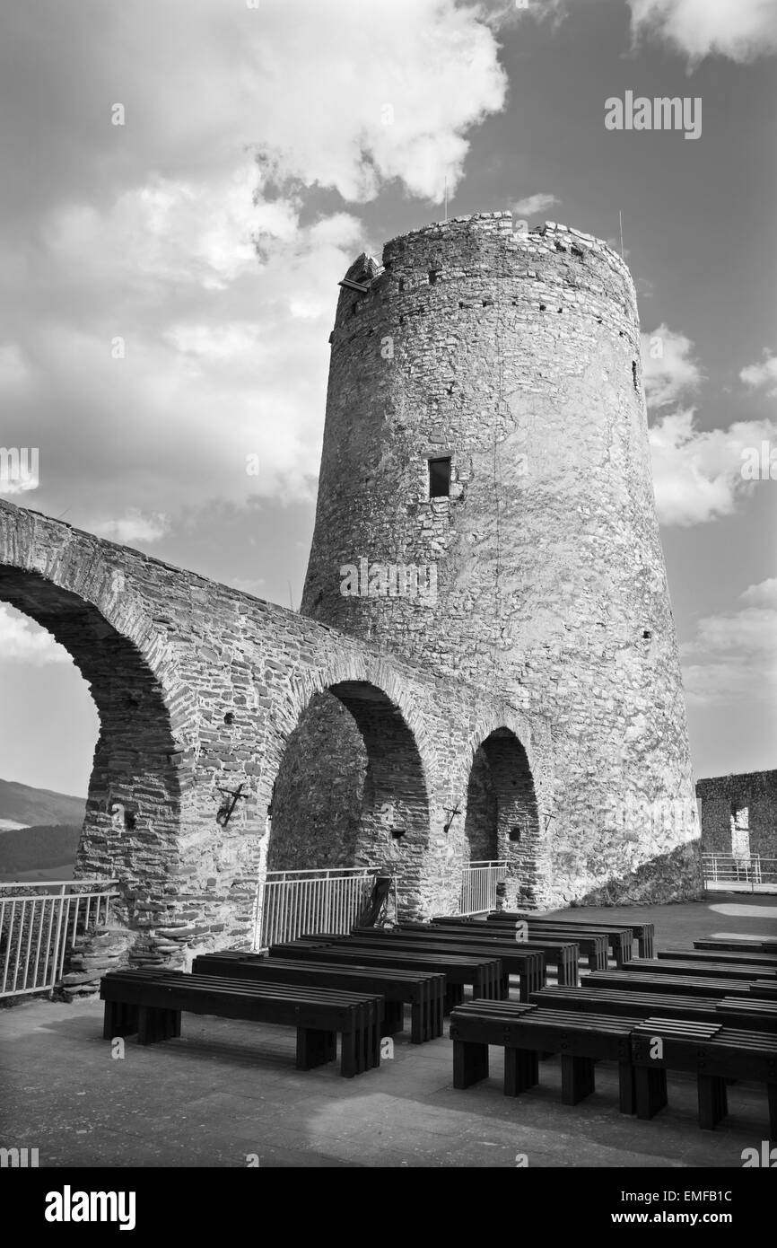 Spissky castle - Look from high castle courtyard to tower Stock Photo