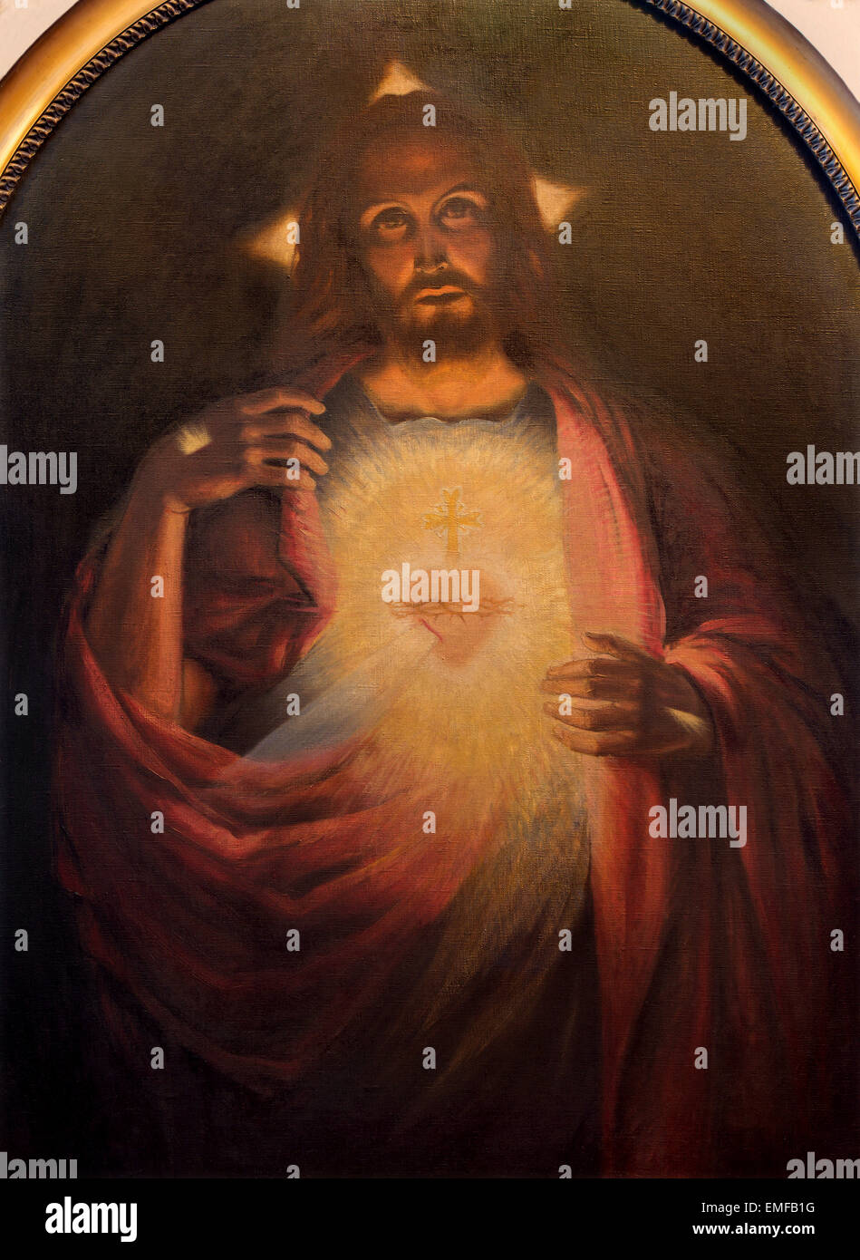 ROZNAVA, SLOVAKIA - APRIL 7, 2014: The heart of resurrected Jesus Christ by painter Tichy from year 1926 Stock Photo