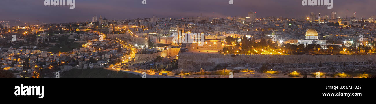 Jerusalem - The Panorama from Mount of Olives to old city at dusk Stock ...