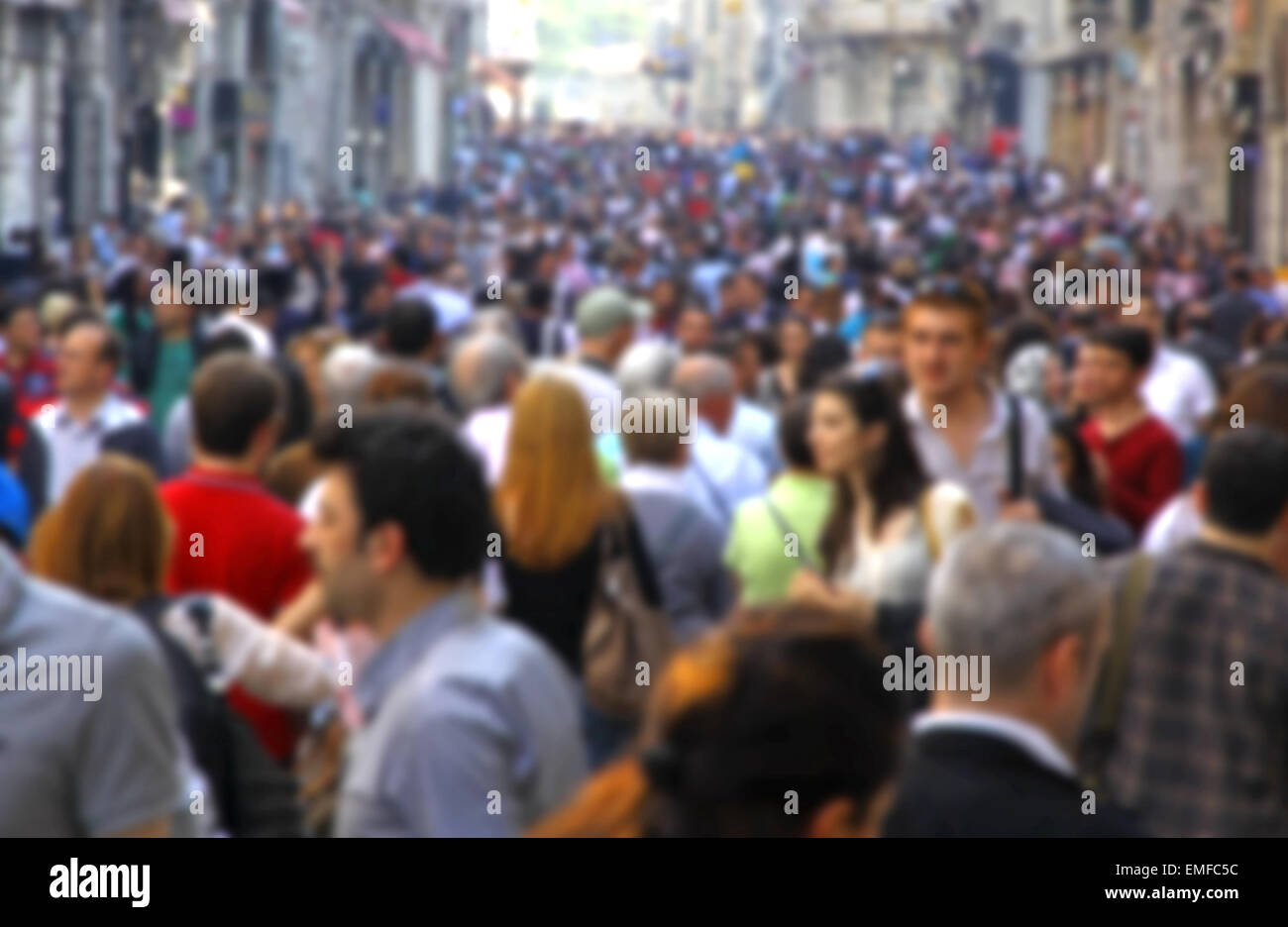 Blurred crowd of unrecognizable people at the Istiklal street in Istanbul, Turkey Stock Photo