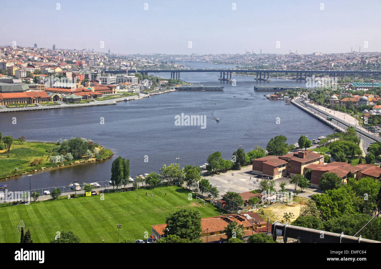 Istanbul city, Turkey. Panoramic view of Golden Horn from Eyup-Pierre Loti Point Stock Photo