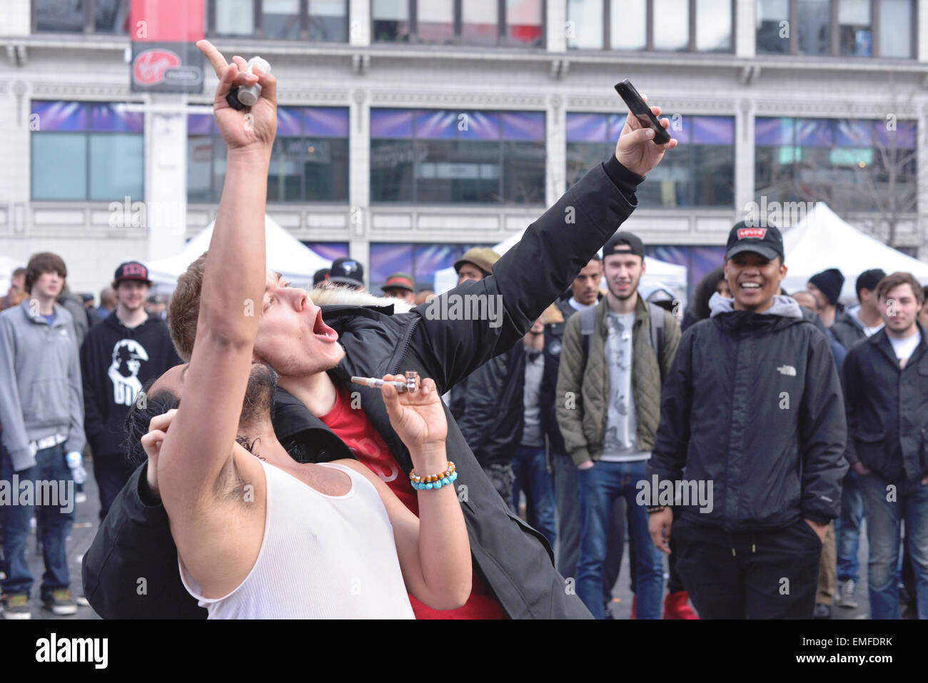 Toronto, Canada. 20th Apr, 2015. People taking selfie on 420 rally day in Toronto. Credit:  NISARGMEDIA/Alamy Live News Stock Photo