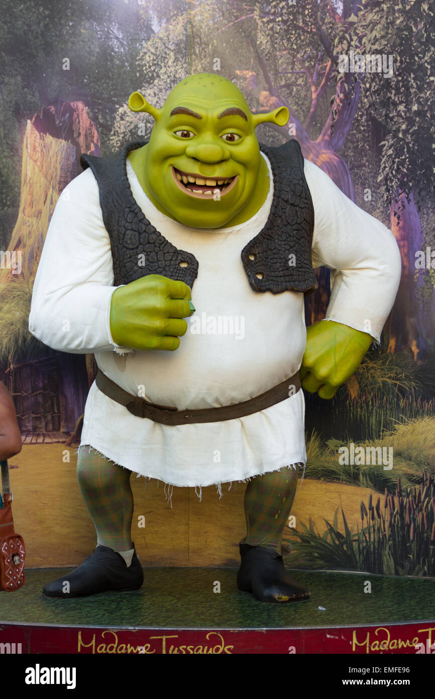 Hollywood, California - February 08 : Wax figure of Shrek at the Madame Tussauds Wax Museum, February 08 2015 in Hollywood, Cali Stock Photo