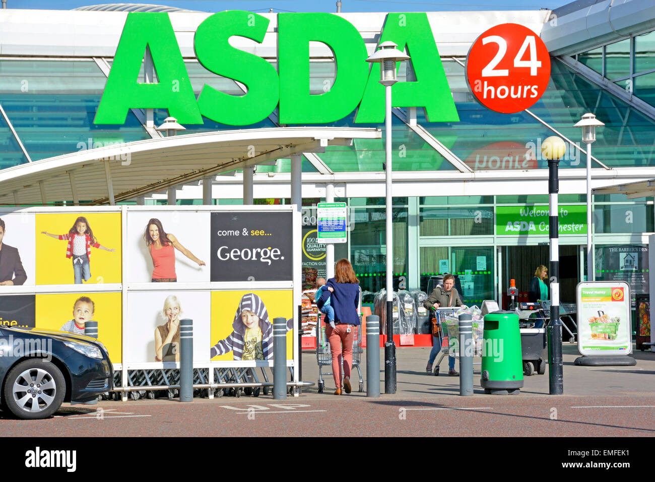 Asda food & clothing supermarket shopping retail store business view of shoppers at main