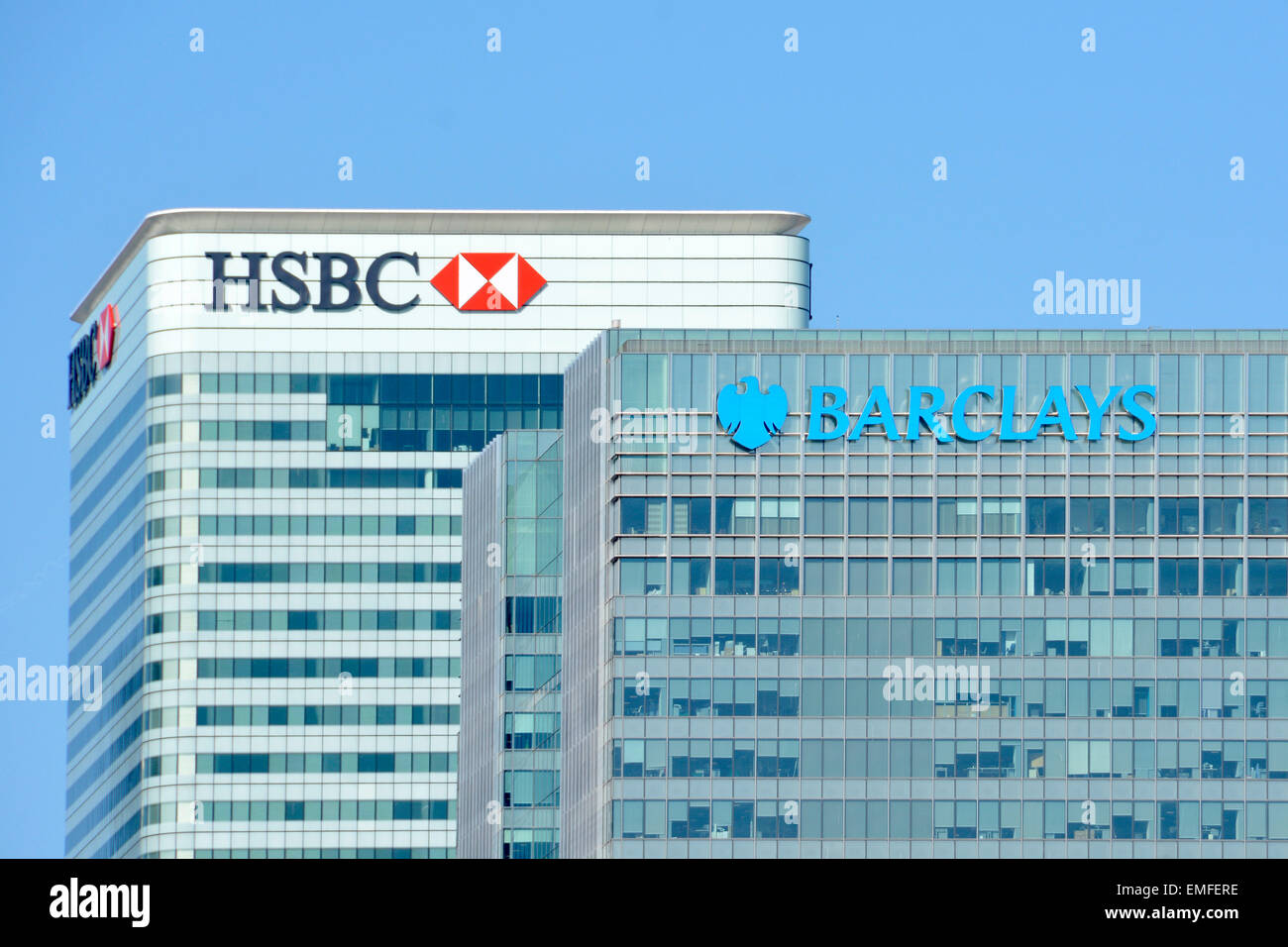 Roof Level Office Block Facades Of Large Hsbc Barclays Bank