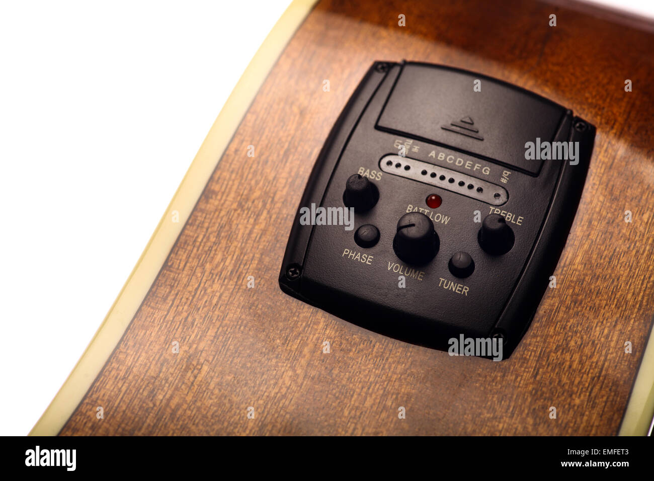 Color detail shot of an acoustic guitar equalizer Stock Photo Alamy
